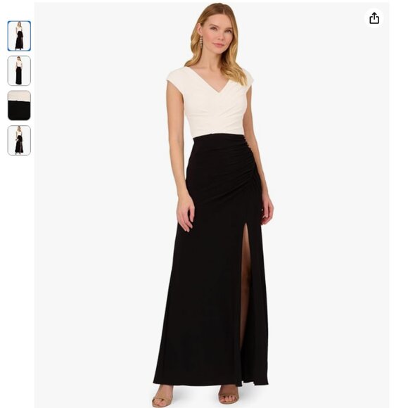 Robe Adrianna Papell – Chiffon Et Dentelle – Taille 8 – Gris Charbon – Neuve Sans étiquettes